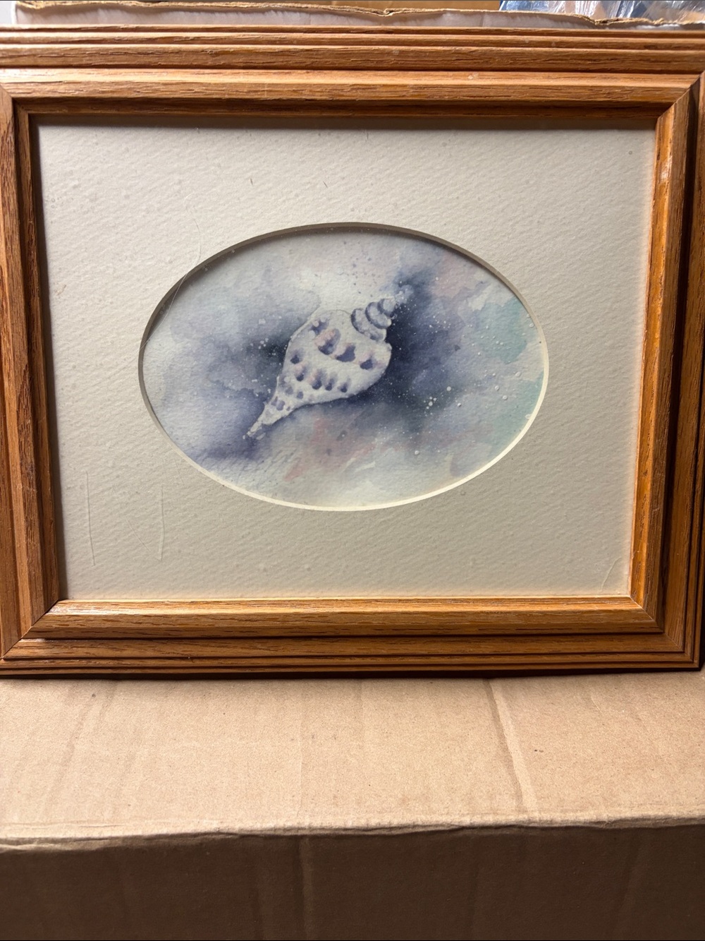 Seashell Watercolor Wall Art in Oval Mat